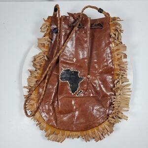 Vintage Hippy Leather Fringe Bucket Tie Purse Handcrafted